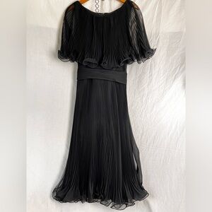 Miss Elliette California 1960s Black Chiffon Pleated Dress Vintage Size 6 Witchy